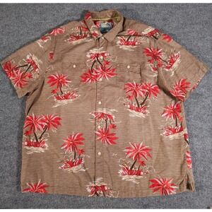 Tommy Bahama Silk Shirt Button Island Modern Fit XXL Brown Palm Hawaiian Camp